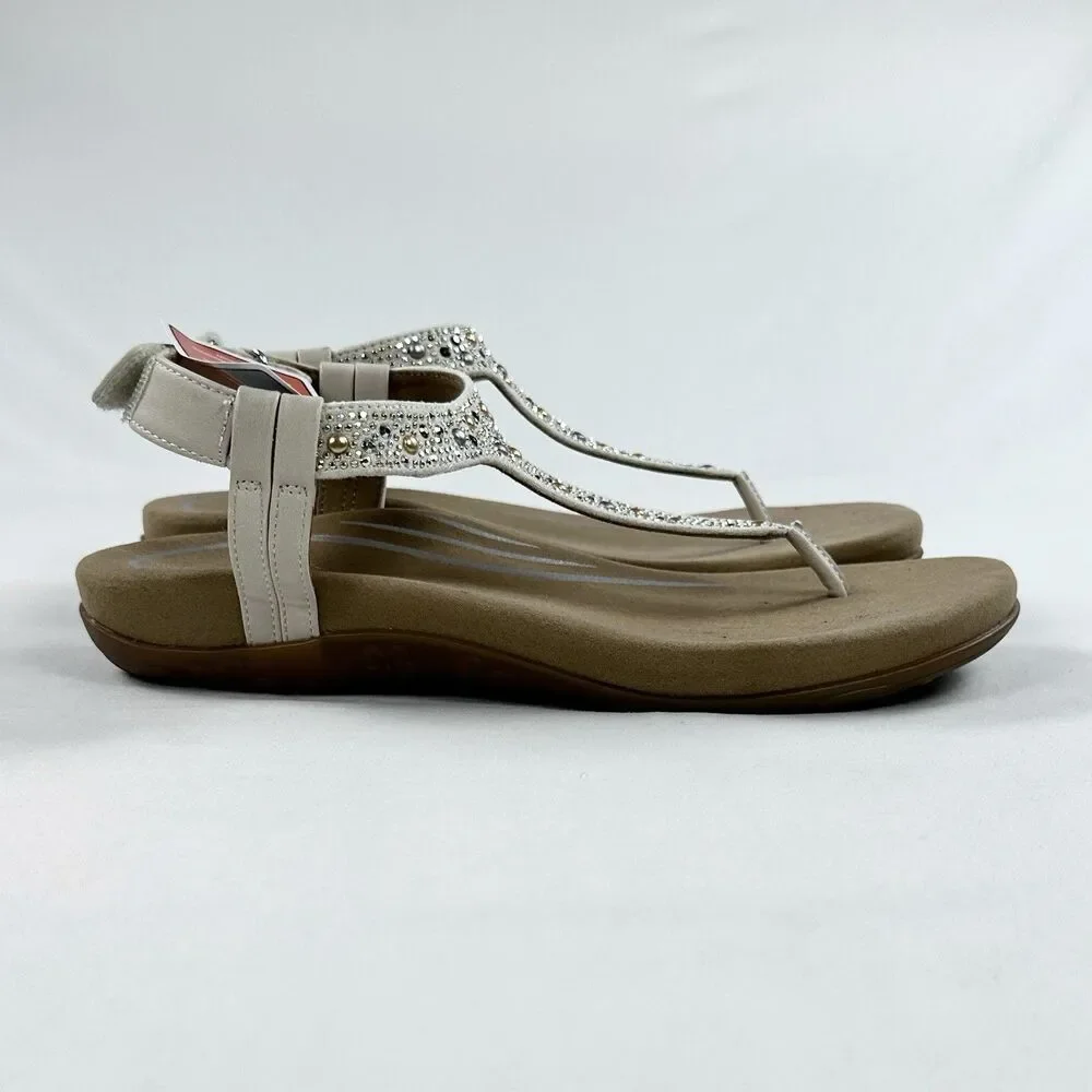 Aetrex Lindsey Beaded Thong Sandals Size 9 9.5 EU 40 Cream Arch Support